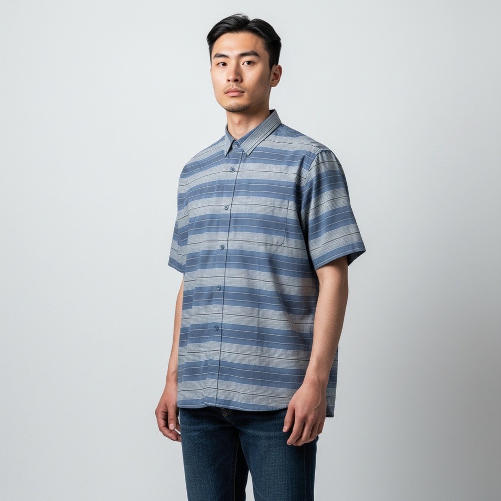 TravisMathew Button Down Shirt 3XL Blue Striped Short Sleeve Stretch Golf Casual